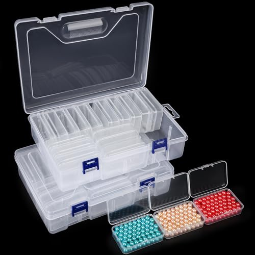 Segbeauty Sortierboxen für Kleinteile, 2 Stück 19 Fächer Diamond Painting Aufbewahrungsbox, Sortierbox Perlen Transparente, Fotobox Aufbewahrungsbox, Sortierbox Groß für Schmuck