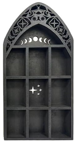 Mond Wandregal - Wandschrank mit gotischen Kristallen, schwebende Regale zum Aufhängen an der Wand | Glas-Displayregal zum Aufhängen an der Wand, dekoratives aus Holz