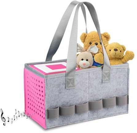 Carrying Case for Toniebox Tonies Starter Set & Audio Player Felt Cloth Portable Storage Bag Kids Travel Toy Organizer Tote Bags Handbag (Pink)