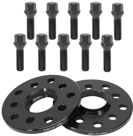 Anlseiod B55573-15 2 Schwarze Spurverbreiterungen Trak Plus mit ABE für Golf 7 Golf 8 Passat B8 A3 TT Leon Superb 3 + 10 Schrauben (10 mm 5-100/112-57,1 M14 x 1,5), schwarze Kegelschraube 40 mm
