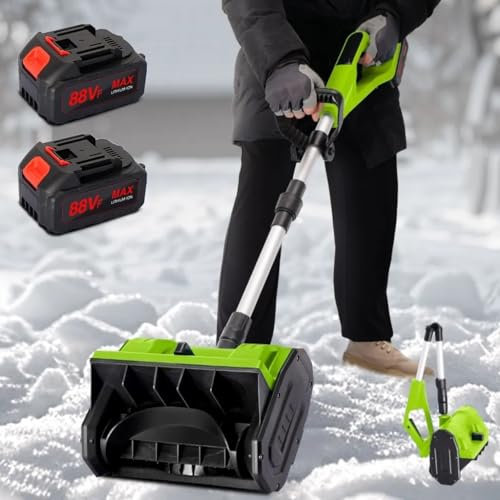 Akku-Schneefräse,Faltbar Schneebürste Ergonomisch,900 W Electric Snow Blower,Schneeräumwerkzeug mit bürstenlosem Motor,2 Batterien,8 m Wurfweite