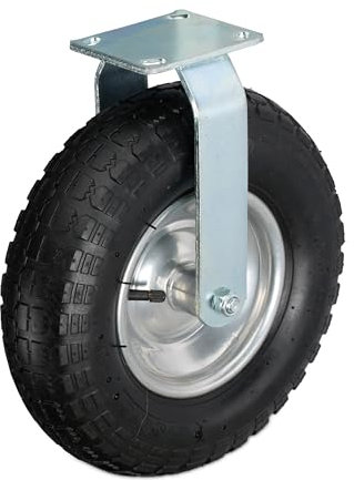 Relaxdays Bockrolle, 3.50-6, Traglast 120 kg, Gummi, Stahlplatte, luftbereift, Schwerlastrad, Gummirolle, schwarz/silber