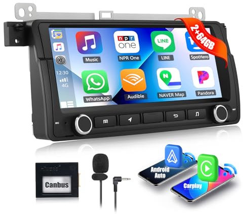 CAMECHO Android 13 Radio de Coche para BMW E46 Radio con Navi Carplay Android Auto, 8.8 Pulgadas de Pantalla táctil de Radio de Coche con FM RDS Volante de Control Bluetooth y USB + micrófono Externo