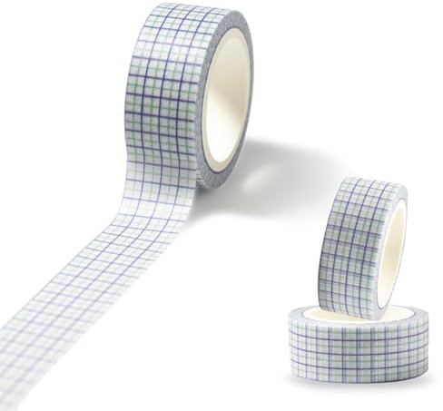 Kisstta Lot de rouleaux de ruban adhésif décoratif vintage en tissu écossais bleu et vert - 15 mm de large - Pour scrapbooking, bullet journal, planificateur, emballage cadeau