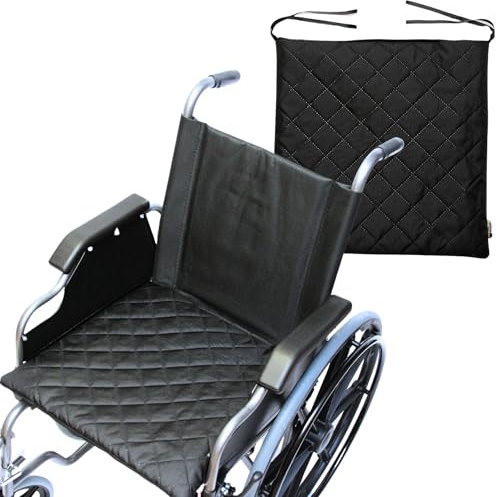 SENIORI Sitzkissen 44x44 cm für Rollstuhl, wasserdichtes Rollstuhlkissen, rutschfeste Rollstuhlauflage mit eleganter Steppung – Ideal für Rollstuhl, Auto, Stuhl und Bank (Schwarz)