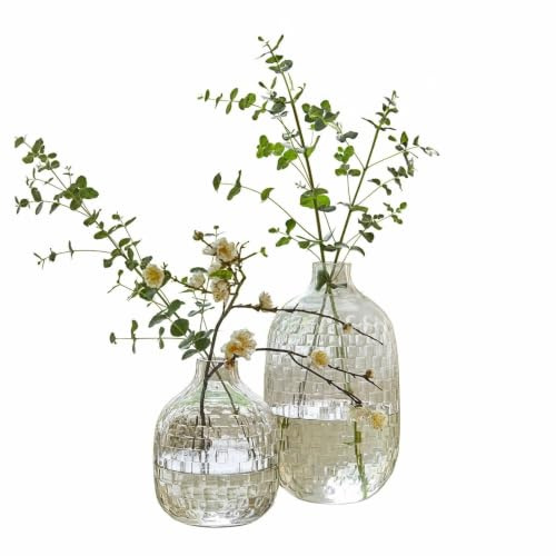Loberon Vase 2er Set Qervilon, klar | Zwei Größen, Einzigartiges Backstein-Muster, Mundgeblasen, Blumenvase, Dekoration, Glas
