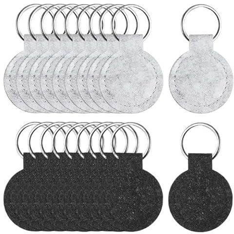 FeiOne 20 Stück Schlüsselanhänger Filz – Plotter Rohlinge 4 x 7,5 cm Rund, Filz Schlüsselanhänger Rohlinge mit Edelstahlring, Schwarz & Grau, Perfekt als Rohlinge zum Beplotten und Plotter Zubehör