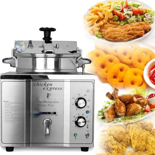 Freidora Comercial 3000W,Freidora De Aire a Presión Eléctrica De Encimera 16L,Freidora De Patatas Fritas De Acero Inox Con Control De Temperatura 50 a 200°c,Estufa Para Pollo Frito,Para Restaurante