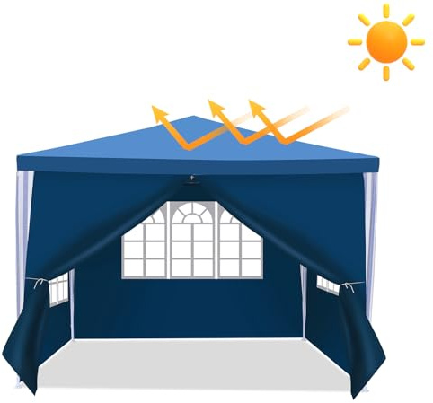 Eikuavons Pavillon 3x3 mit 4 Seitenwänden, UV-Schutz Garten Pavillon, Wasserdicht Gartenzelt, Camping pavillon, pavillons, Außenzelt für Partys, Camping, Festivals, Blau