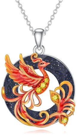 ABIGY Phoenix Halskette 925 Sterling Silber Roter Phoenix Alabaster Schmuck Phoenix Weihnachten Halloween Thanksgiving Ostern Muttertag Valentinstag Geburtstag Schmuck Geschenke für Damen