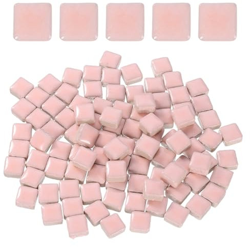 sourcing map 100g Square Mosaic Tiles, Colorful Ceramic Mosaic Tiles for Crafts Bulk Mosaic Supplies for Home Decoration Art Crafts DIY Projects, 0.4 x 0.4Inch, Pink