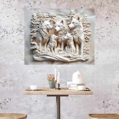 SUPERDANT 3D Wandtattoo Wölfe Wandsticker Wolfsfamilie der Berge Wandkunst Erleichterung Wandaufkleber DIY Vinyl Dekor Kunstdekor Vinyl Wandsticker Für Schlafzimmer Wohnzimmer