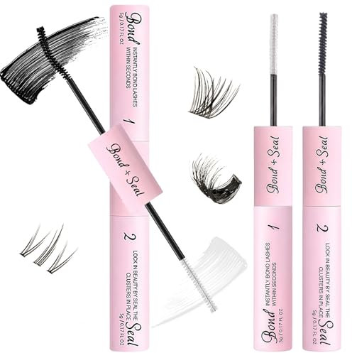 Double-Head Bond and Seal Lash Glue, Eyelash Glue for Extensions & Cluster Lashes - Lash Bond & Seal Strong Hold, Waterproof 72H for Sensitive Eyes (Pink)