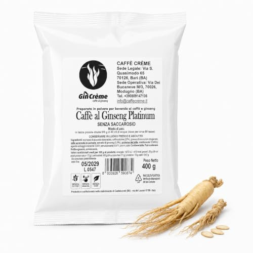 GinCrème - Caffè al Ginseng Amaro in Polvere - Busta da 400g - Solubile per Macchine e Bevande Calde