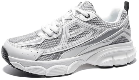 BAASPLOA Women's Chunky Fashion Sneakers Casual Sports Shoes Mesh Breathable Athletic Gym Workout Tennis Shoe Platform Thick Walking Shoes B-Grey