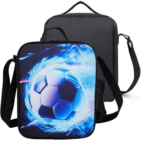 KBIBCK Football Lunch Box Bag, 3D Football Insulated Lunch Bag Kids, Portable Footballs Lunch Box with Water Bottle Holder, Insulated Lunch Bag for Kids Boy Girl for School Picnic Travel & Camping (B)