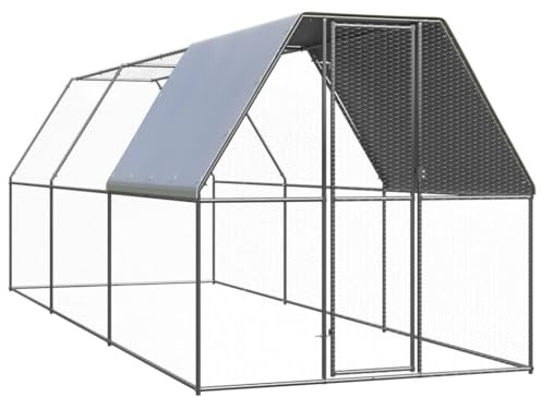 HUAKEHOM Outdoor Hühnerkäfig Hühnerstall Freilaufgehege für Hühner Kleintiere Hühnerhaus Kleintierstall 2x6x2 m Verzinkter Stahl