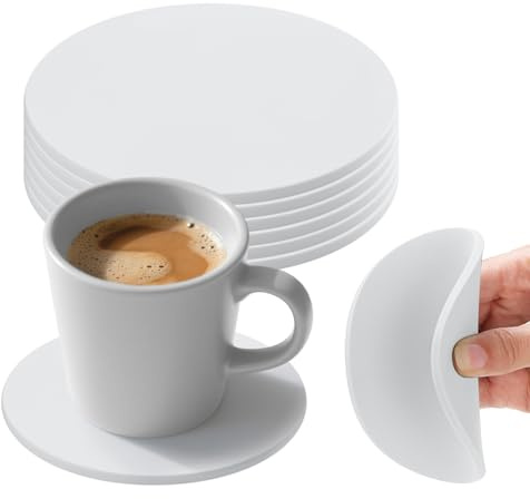 Becher Silikon-Untersetzer, saugfähige Wärmeisolierungsmatte Untersetzer-Set aus 6 für Getränke (Weiß, 8 cm)