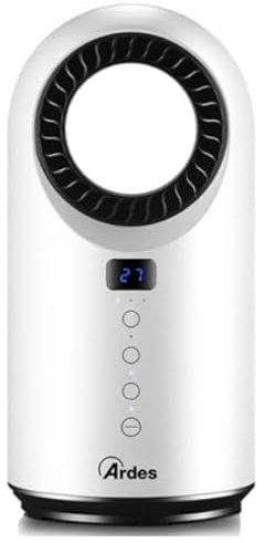 Generico Ventilatore da Tavolo Senza Pale con Display LED, 3 Velocità, Oscillante, Bianco