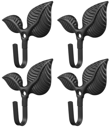 NUOBESTY 4 Ganci da Parete Rustici in Ferro Battuto - Ganci Appendiabiti Decorativi Vintage con Design a Foglia per Appendere Borse, Cappelli, Chiavi, Asciugamani E Organizzazione Della Casa
