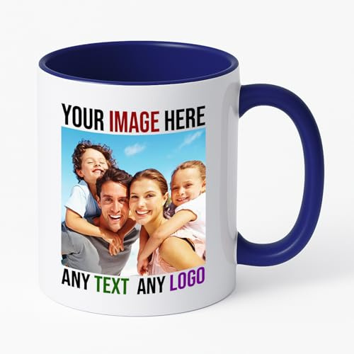 PrintWink Personalised Mug | Coloured Custom Coffee Cup with Photo & Text | Coloured Handle and Inner Mugs for Tea & Hot Chocolate | Unique Gift for Men & Women | Navy Blue