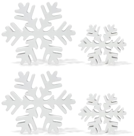 Xevinas Holz Schneeflocken Deko Konfetti Weiß, Streudeko Weihnachten Tischdeko Winterdeko, Holz Konfetti für DIY Basteln Silvester Deko
