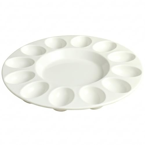 Bemonew Bandeja Redonda de cerámica para Huevos Rellenos de 10 Pulgadas y 12 Agujeros con Base Antideslizante para decoración de Festivales y Desayuno en la encimera de la Cocina.