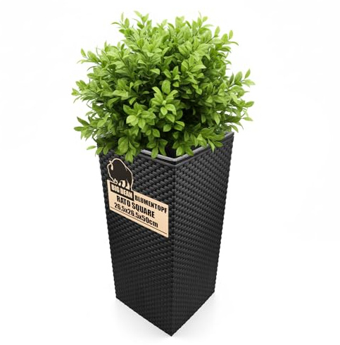 BigDean Blumentopf in Rattanoptik Pflanzkübel + Einsatz 26,5x26,5x50cm | anthrazit, wetterfest & UV-beständig, aus robustem Kunststoff, für Innen- und Außenbereich