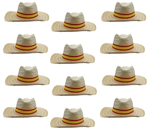Planta Color 12 Sombreros de Paja con Cinta Bandera España Para Grupos: Despedidas, Peñas, Ferias, Eventos Patrios, Capeas o Viajes de Verano | Accesorio Ideal para Grupos y Fiestas (Claro 2)