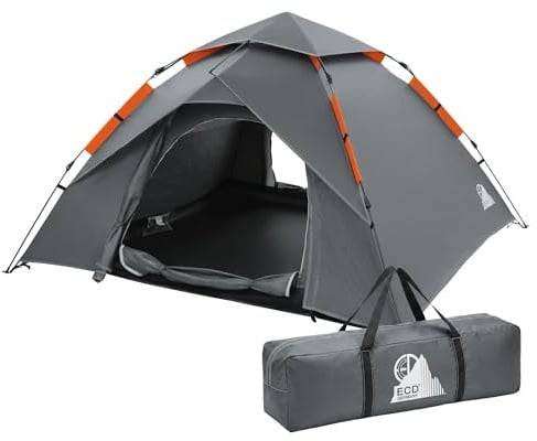 ECD Germany Pop-Up Zelt wasserdicht 4 Personen, Camping Zelt Outdoor, Schnellaufbau Wurfzelt Winddicht & luftdurchlässig, Kuppelzelt doppelwandig, leichtes Familienzelt für Strand Festival, Grün/Grau