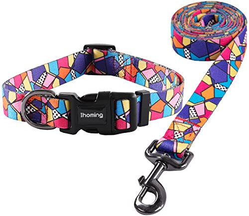 Ihoming Welpenhalsband und Leine, Set für tägliches Spazierengehen, Laufen, Training, geometrisches Design für extra kleine Jungen, Mädchen, Hunde, Katzen, Haustiere, XS bis zu 4,5 kg