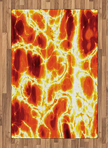 ABAKUHAUS Orange Teppich, Hot Lava Brennen Feuer, Flachgewebe Deko-Teppiche für das Wohn-,Schlaf-, und Essenszimmer, 120 x 180 cm, Orange Gelb