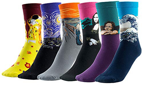 Comius Sharp Lustige Bunte Baumwolle Socken, 6 Paar Herren Damen Mehrfarbige Baumwollsocken Thermal Lässige Sportsocken Spaß Cool Berühmtes Gemälde Socken