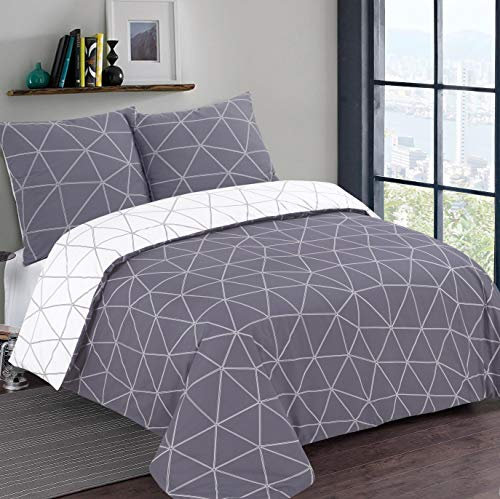 Vision - Wendebettwäsche - Hugo Grau/Weiß - Bettbezug 240 x 220 cm mit 2 Kissenbezügen für Doppelbett - 100% Baumwolle