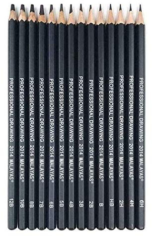Malayas Zeichenstifte-Set, 14-teilig, Zeichenstifte, 12B, 10B, 8B, 7B, 6B, 5B, 4B, 3B, 2B, B, HB, 2H, 4H, 6H, Graphit-Bleistifte für Kinder, Erwachsene, Künstler, Studenten, Anfänger, Profi