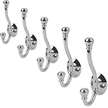 H-Smart 5 x Polished Chrome Metal Hat & Coat Hooks, Strong Metal Coat Hooks, Door Robe Dress Antique Ball End, Screw in Modern Coat Hooks Wall Mounted, Heavy Duty Door Hooks for Bathroom Bedrooms