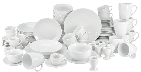 CreaTable, 22700, Serie LUNA weiss, 80-teiliges Geschirrset, Kombiservice aus Porzellan, spülmaschinen- und mikrowellengeeignet, Qualitätsproduktion