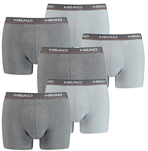 HEAD 6 er Pack Herren Boxer Boxershorts Basic Pant Unterwäsche GRAU, Farbe:758 - Middle Grey mélange, Bekleidungsgröße:S