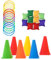 KAHEIGN 26Pcs Toss Game Set with Bean Bags Toss Ring Traffic Cone Markers for Outdoor Garden Carnival Game Party Supplies Agility Training Game [5 Colors]