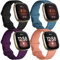 JUVEL Correa Compatibles con Fitbit Versa 3 Correa/Fitbit Sense Correas, 4 Pack Muñequeras Deportivas de Silicona Suave de Repuesto para Mujeres Hombres, Pequeño, Negro/PizarraAzul/Ciruela/melocotón