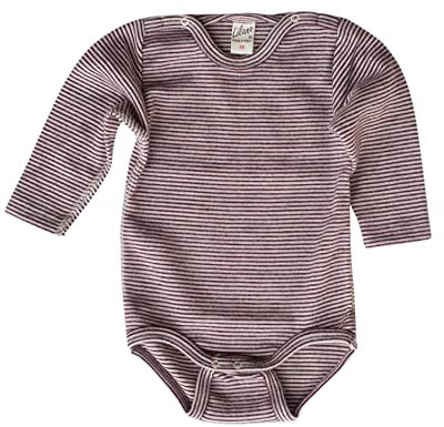 Lilano, Warmer Baby Body Ringel, 70% Wolle (kbT), 30% Seide, 210 gr./m² (Beere/Natur, 56)