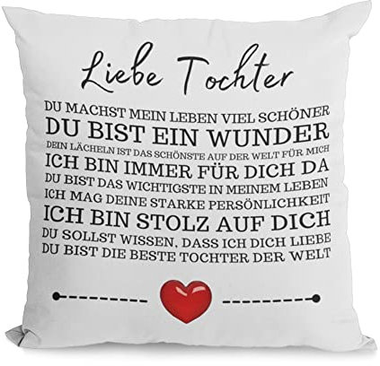 Druckerino Kissen mit Spruch: Liebe Tochter | Kissenhülle mit Füllung 40x40 cm | Geburtstagsgeschenk | Geschenkidee | Kissen mit Spruch Tochter
