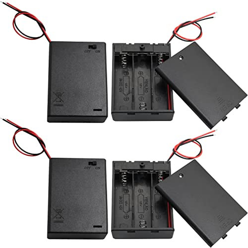 LUORNG 4 x 4,5 V Batteriehalter mit Schalter, 3 AA-Batteriehalter mit Schalter und Abdeckung, Batteriehalter mit Kabelführungen und An-/Ausschalter