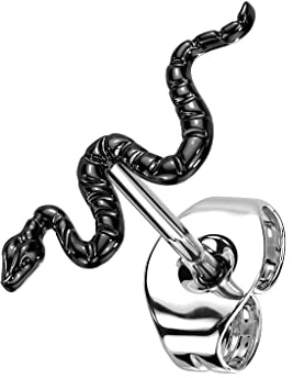 Paula & Fritz® Push-In Ohr-Stecker Schlange Titan-ium Grade 23 12,7-mm Lang Butterfly-Back Ohr-Ring Gewindelos Kombinierbar Threadless Press-Fit
