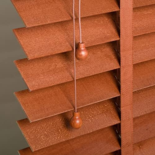 Jolan Echtholz Jalousien,Fensterjalousie Für Das Home Office,Beschattung/Wärmedämmung/Atmungsaktiv,Jalousetten Holz,50mm Lamellen,Mit Klebeband,Innen Außen Jalousette,Anpassbar,W×H-110x112cm/43x44in