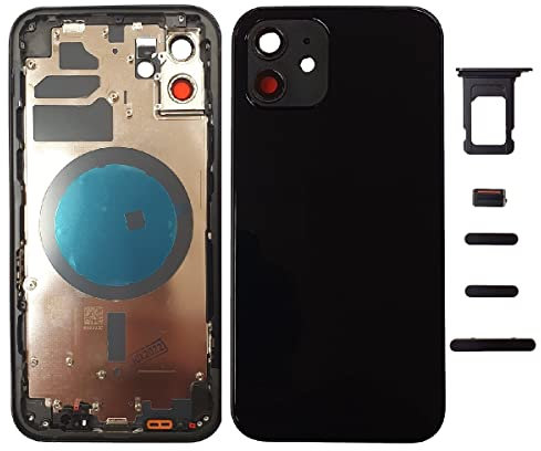 Smartex® Chasis de Vidrio + Carcasa Trasera y Botones Laterales Compatible con iPhone 12 | Back Cover + Frame (Nero)