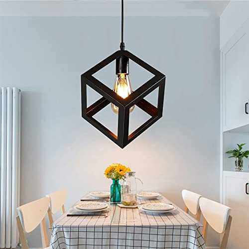 Mengjay Pendelleuchte Retro Hängelampe Drahtleuchte Metall Käfig Schwarz Vintage Hängeleuchte Retro Lampe E27 Hängelampe für Wohnzimmer Schlafzimmer Café Bar Restaurant (B)