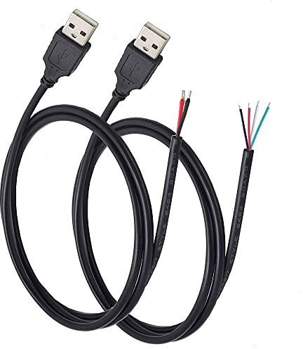 KSOPUERT 2Pcs USB A Maschio Spina A Filo Nudo Cavo Aperto 3.3Ft 100cm 5V 2.1A 2 & 4 Cores Potenza E Trasmissione Dati Pigtail Riparazione Tin on the Tail Cavo Cavo FAI DA TE Nero