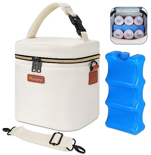 Mancro Glacière à Lait Maternel avec Bloc de Glace, Peut contenir 6 Bouteilles Isothermes jusqu'à 255 ML, Sacs isothermes pour Le Lait Maternel, Couleur Crème