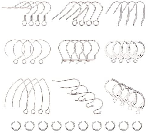 UNICRAFTALE DIY Ohrring Set 140Stk 304 Edelstahl Ohrhaken 40Stk Leverback Ohrringe 20Stk 4mm Offene Biegeringe Ohrringe Selber Machen Set Metall Ohrring Haken Für DIY Weihnachtstag Schmuckherstellung